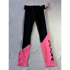 Justice Girls Blocked Leggin Black, Pink, Metallic Silver Size XL 16/18 NWT